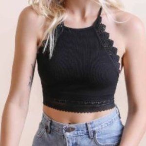 High Neck Crochet Lace Trim Bralette